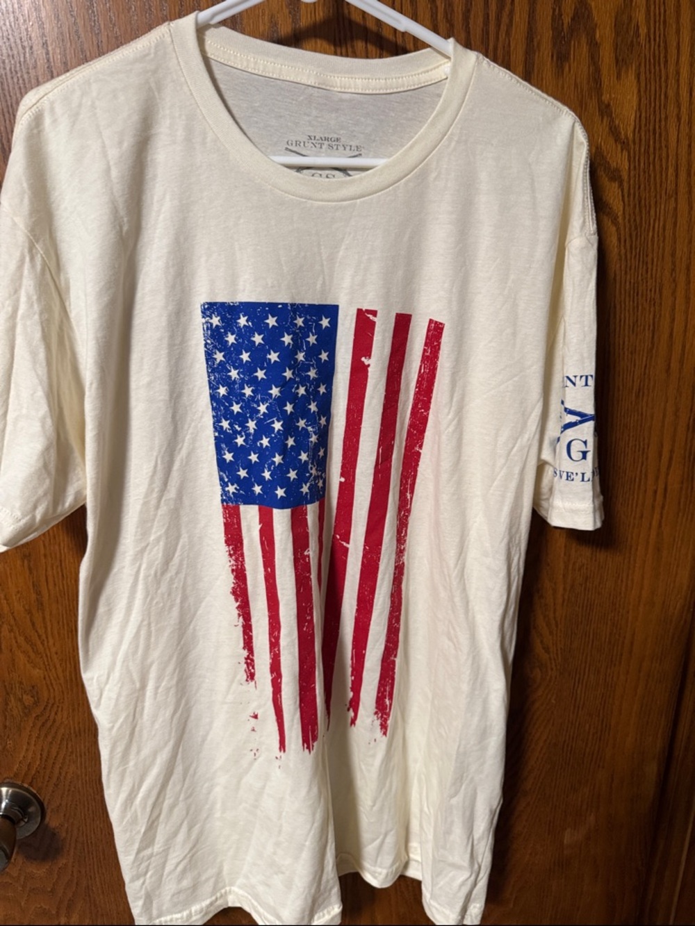 Grunt Style Cream Short Sleeve Tee with Distressed American Flag